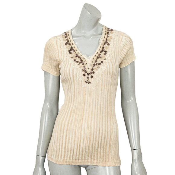 David Cline Embellished Vneck Tee Shirt Cotton Women's Large - Picture 1 of 8